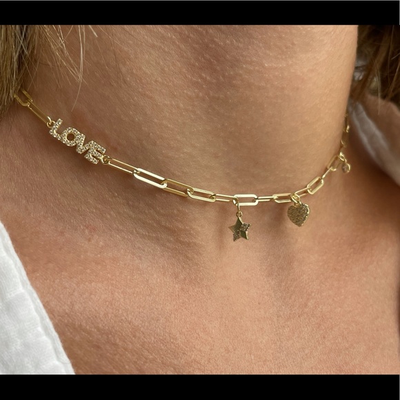 Gold paper clip chain necklace,charm necklace love necklace - Picture 5 of 7